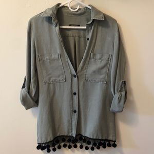 Zara green pompom button down